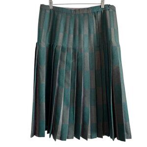 Tootal Collection Vintage Women's Pleated Skirt teal /grey reversable Wool SZ 16